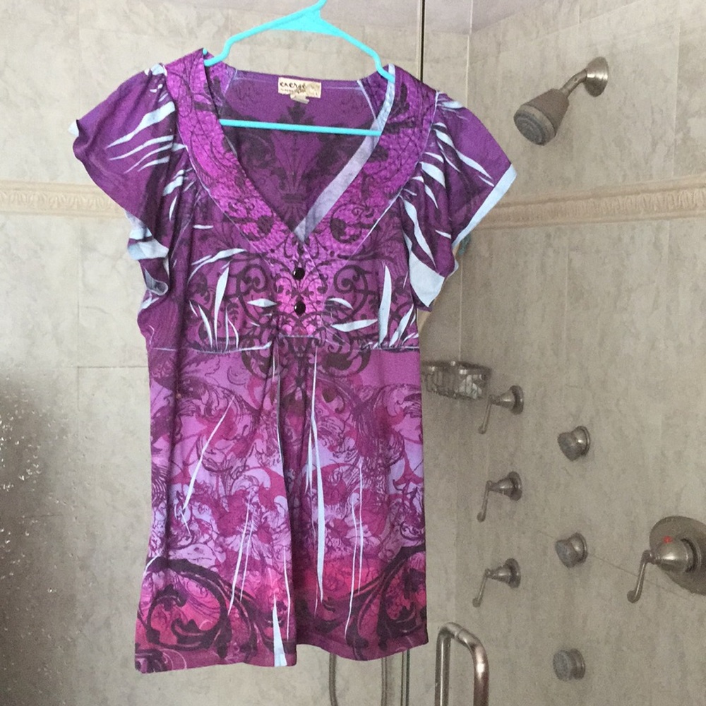 Purple, sky blue and black blouse by One World